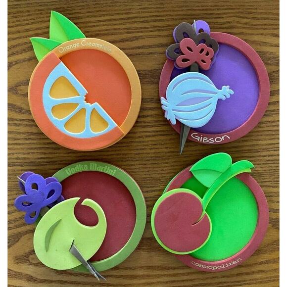 Vintage Coasters Recipe Cards in Funky Foam Cocktail Recipe set of 4 - Picture 1 of 13